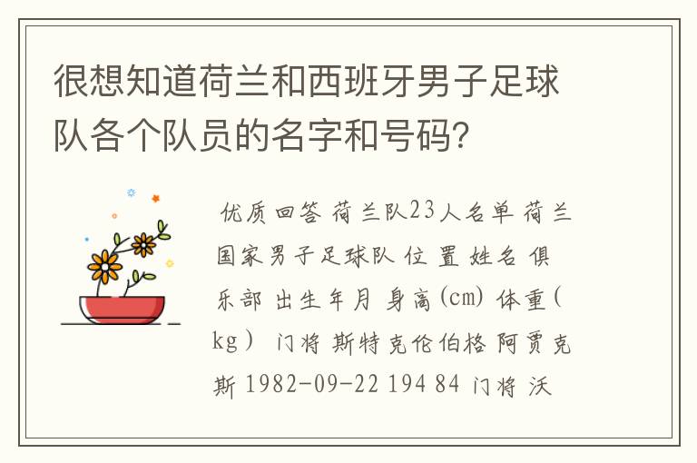 很想知道荷兰和西班牙男子足球队各个队员的名字和号码?