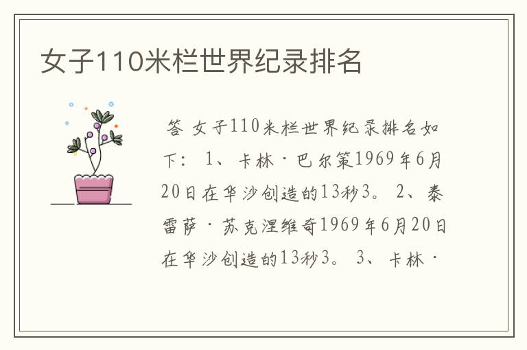 女子110米栏世界纪录排名