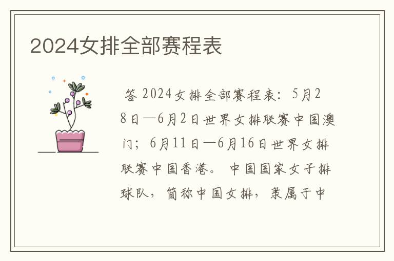 2024女排全部赛程表