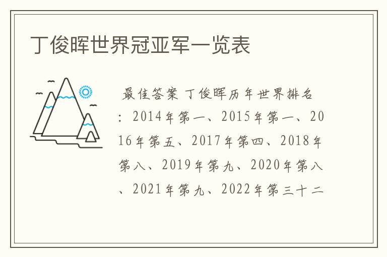 丁俊晖世界冠亚军一览表