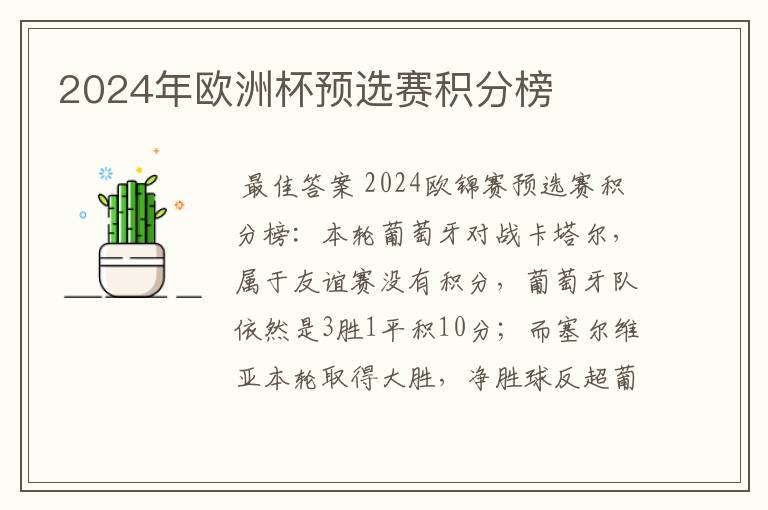 2024年欧洲杯预选赛积分榜