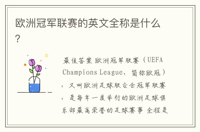 欧洲冠军联赛的英文全称是什么?