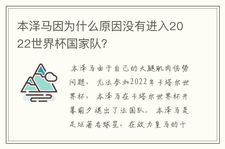 本泽马因为什么原因没有进入2022世界杯国家队?