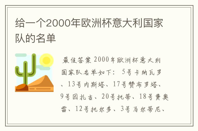 给一个2000年欧洲杯意大利国家队的名单