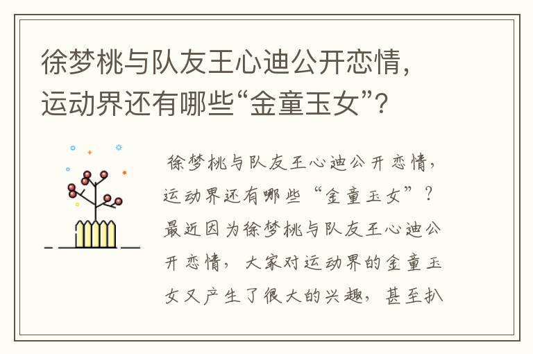 徐梦桃与队友王心迪公开恋情,运动界还有哪些“金童玉女”?