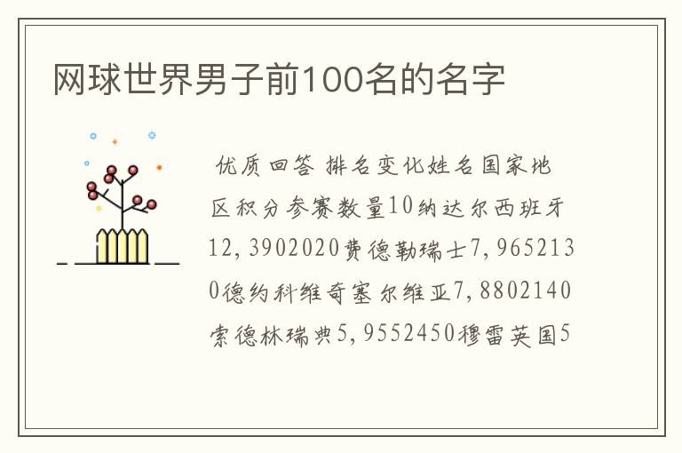 网球世界男子前100名的名字