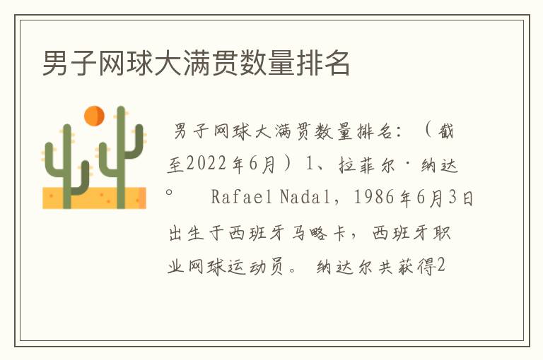 男子网球大满贯数量排名