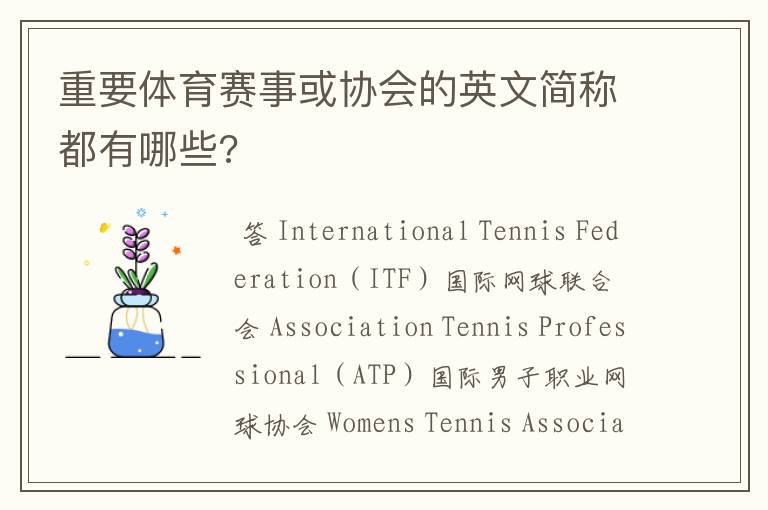 重要体育赛事或协会的英文简称都有哪些?