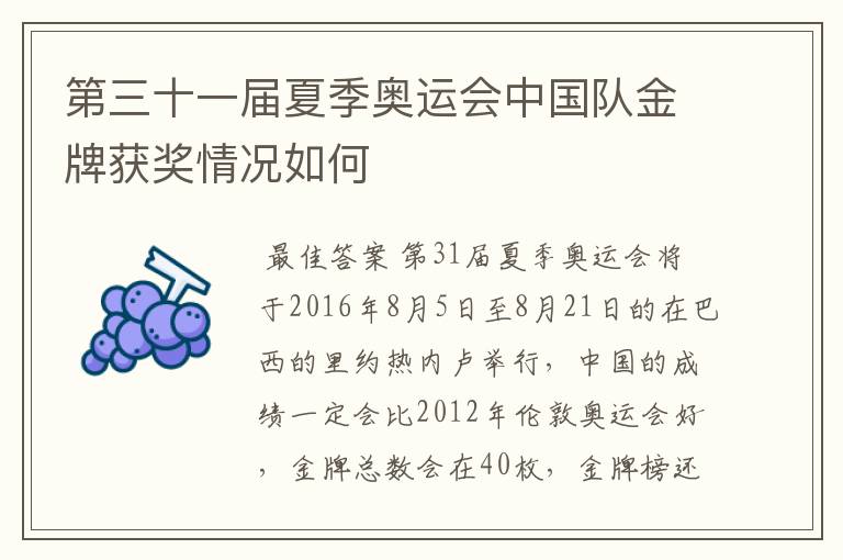 第三十一届夏季奥运会中国队金牌获奖情况如何