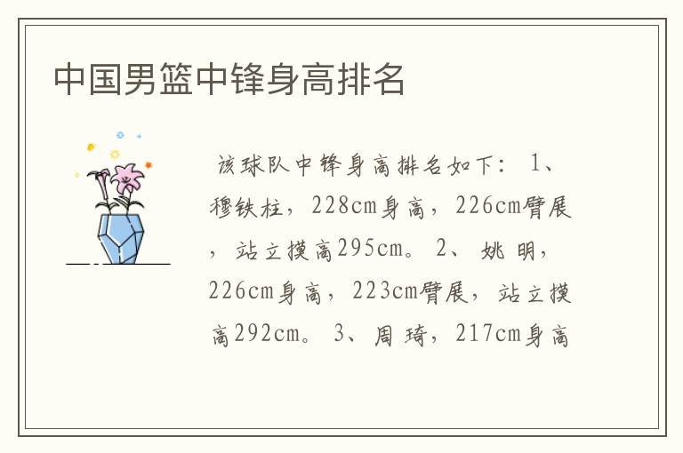 中国男篮中锋身高排名