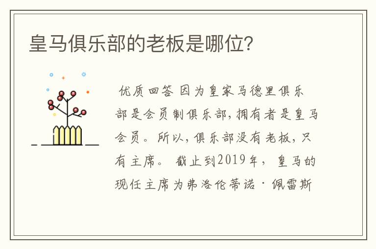 皇马俱乐部的老板是哪位?