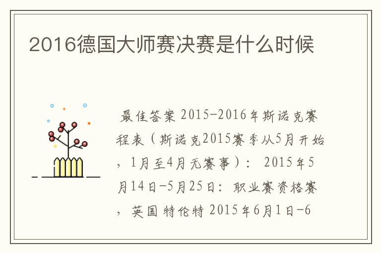 2016德国大师赛决赛是什么时候