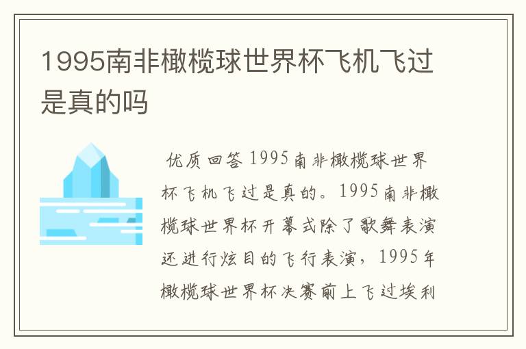 1995南非橄榄球世界杯飞机飞过是真的吗