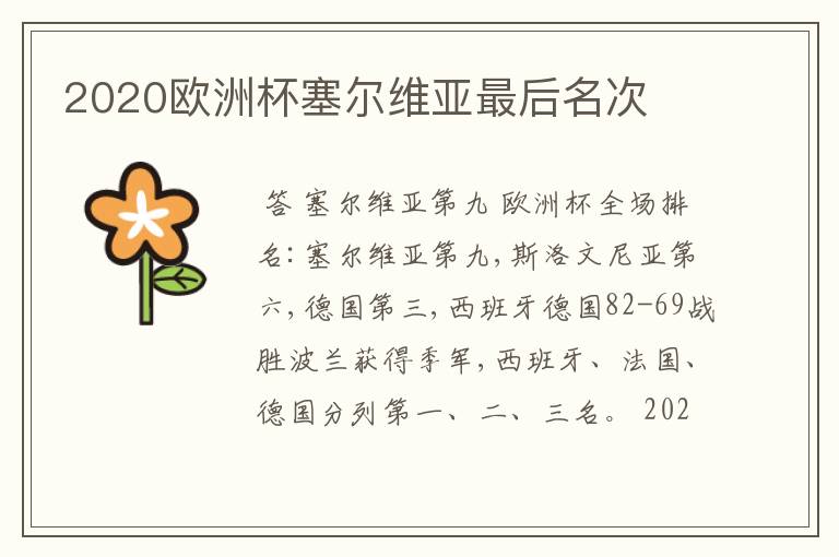 2020欧洲杯塞尔维亚最后名次