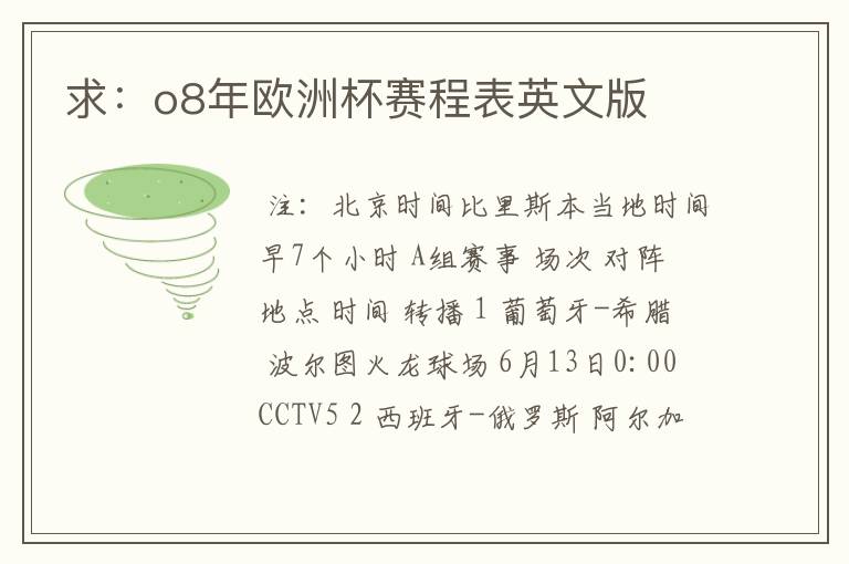 求:o8年欧洲杯赛程表英文版