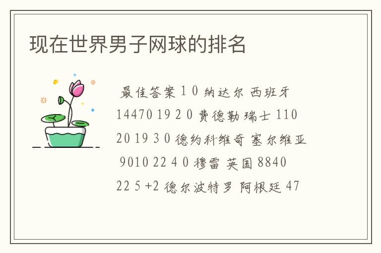 现在世界男子网球的排名