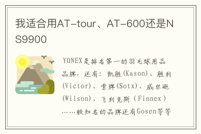 我适合用AT-tour、AT-600还是NS9900