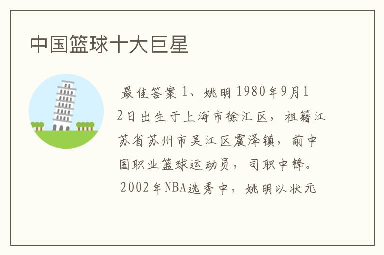 中国篮球十大巨星