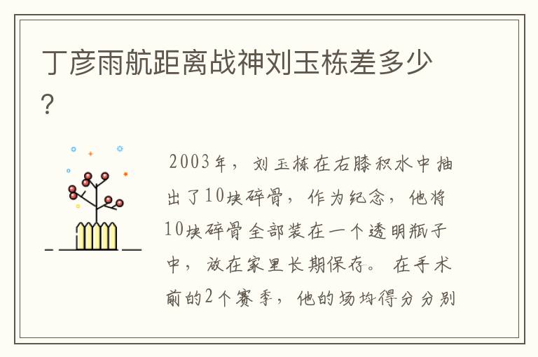 丁彦雨航距离战神刘玉栋差多少？