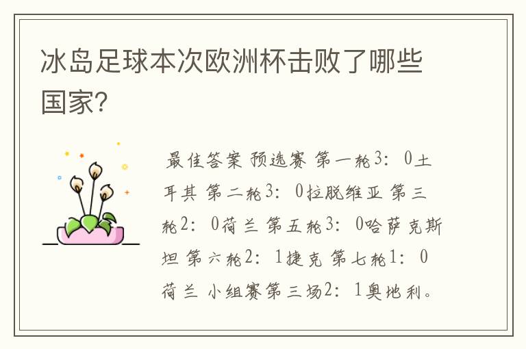 冰岛足球本次欧洲杯击败了哪些国家?