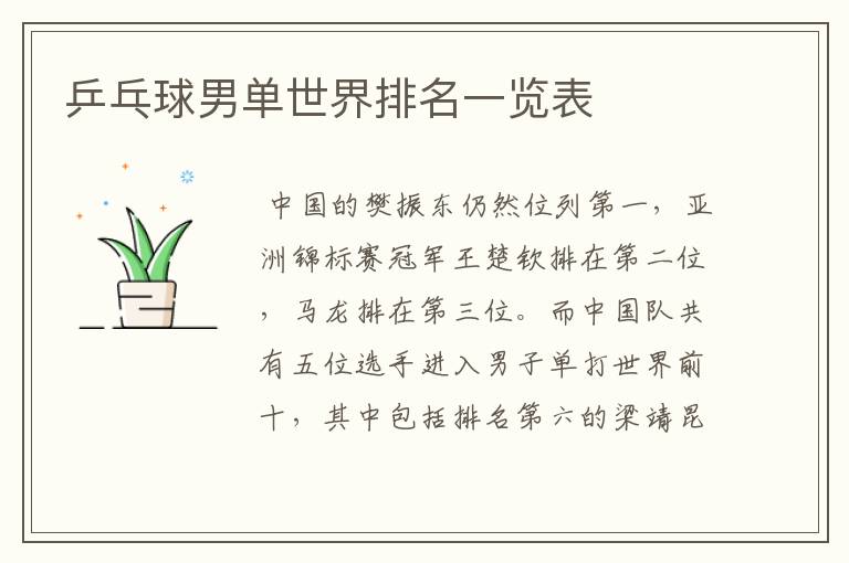 乒乓球男单世界排名一览表