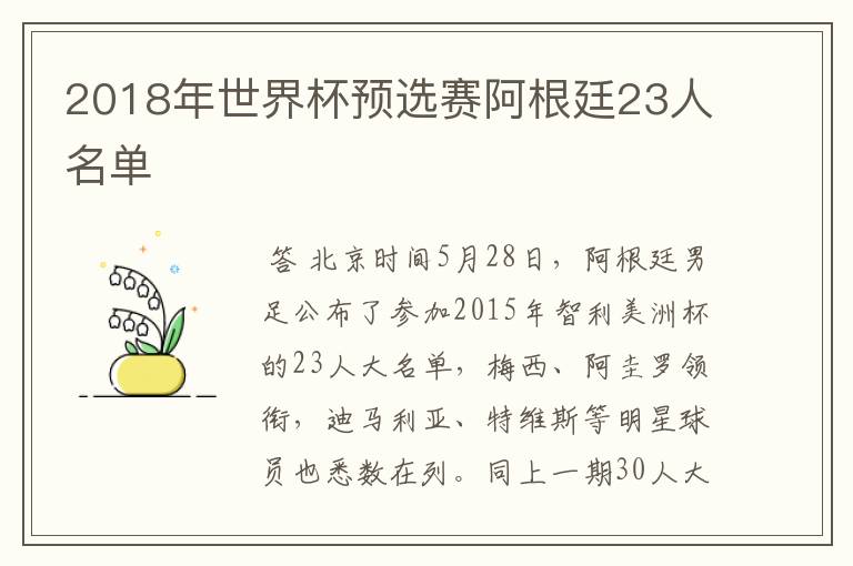 2018年世界杯预选赛阿根廷23人名单