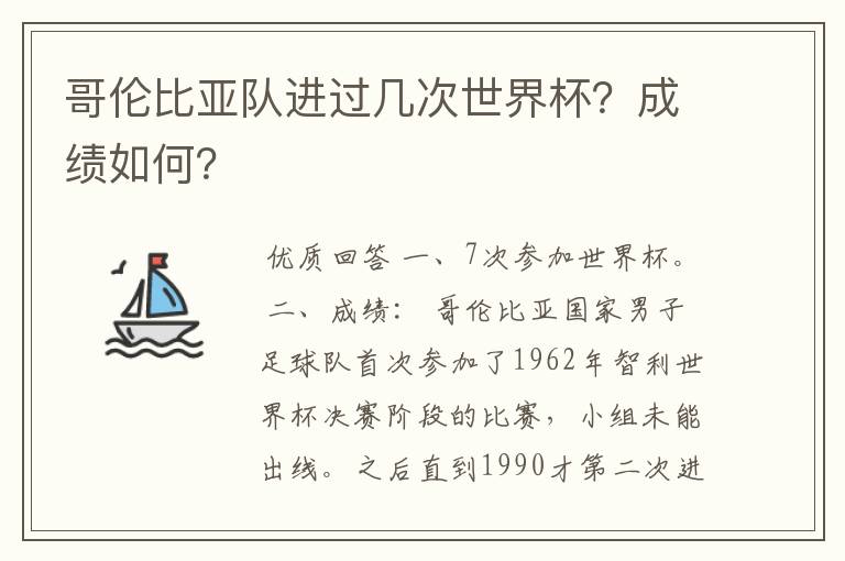 哥伦比亚队进过几次世界杯?成绩如何?