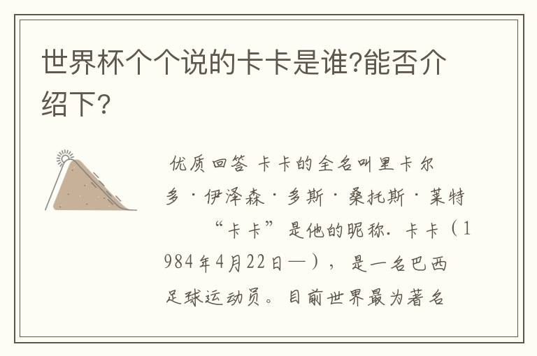 世界杯个个说的卡卡是谁?能否介绍下?