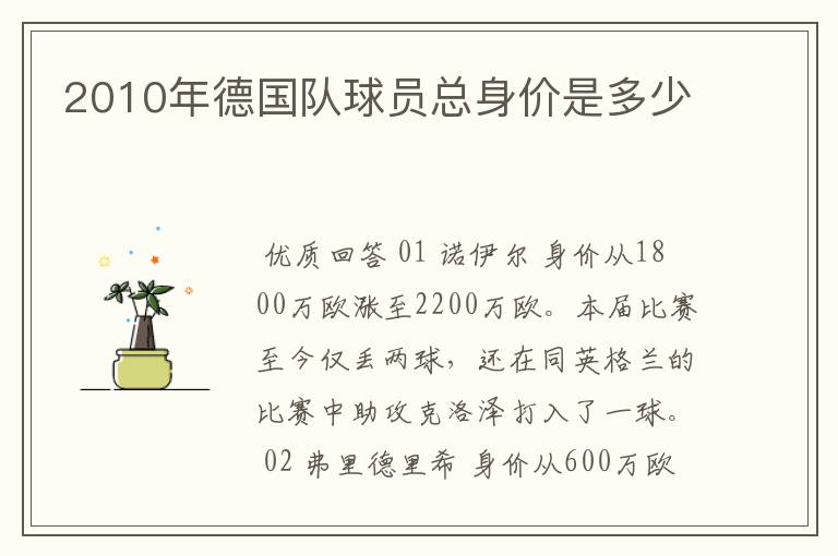 2010年德国队球员总身价是多少