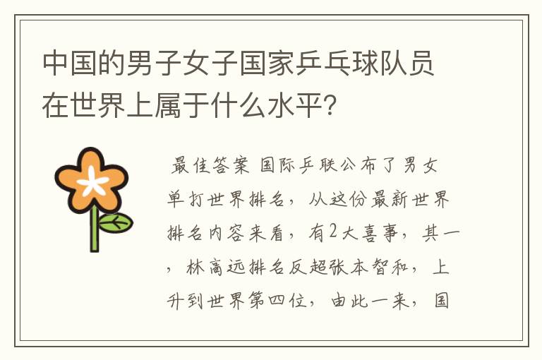 中国的男子女子国家乒乓球队员在世界上属于什么水平?
