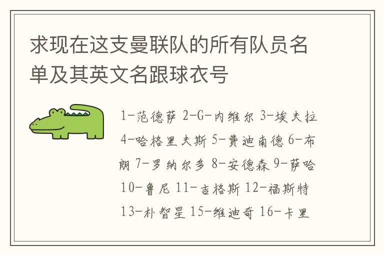求现在这支曼联队的所有队员名单及其英文名跟球衣号