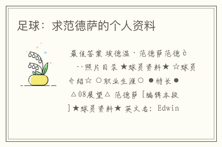 足球:求范德萨的个人资料