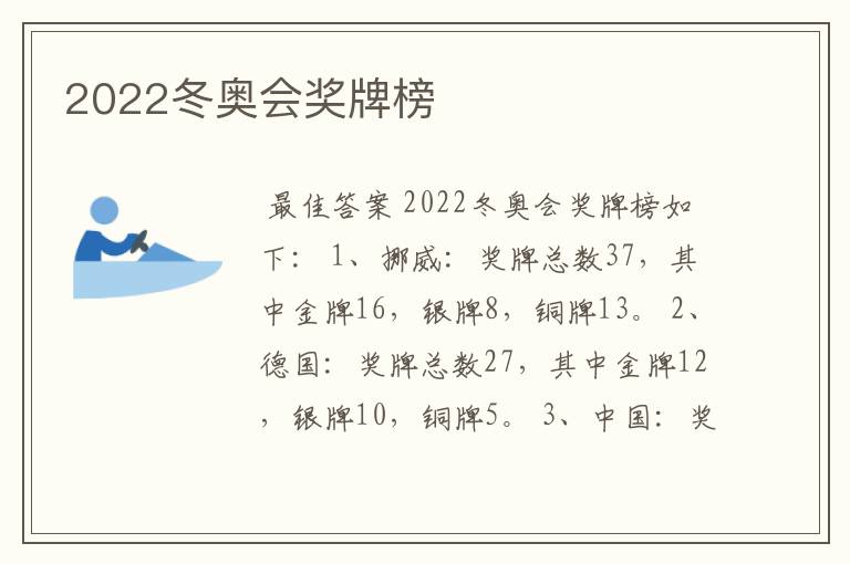 2022冬奥会奖牌榜