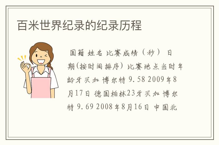 百米世界纪录的纪录历程