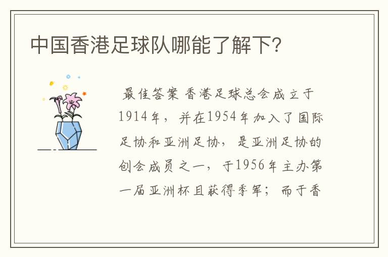 中国香港足球队哪能了解下？