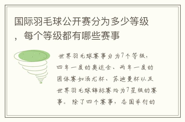 国际羽毛球公开赛分为多少等级,每个等级都有哪些赛事