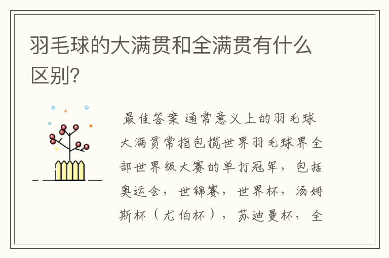 羽毛球的大满贯和全满贯有什么区别?