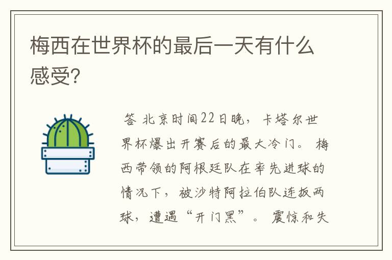 梅西在世界杯的最后一天有什么感受?