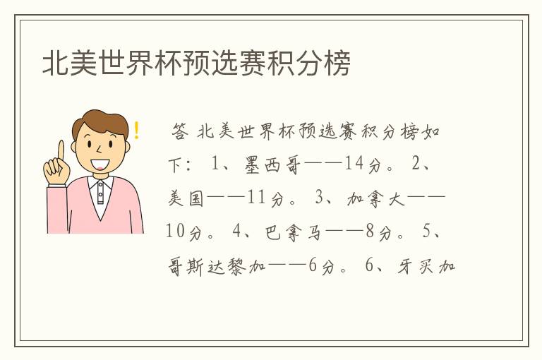 北美世界杯预选赛积分榜