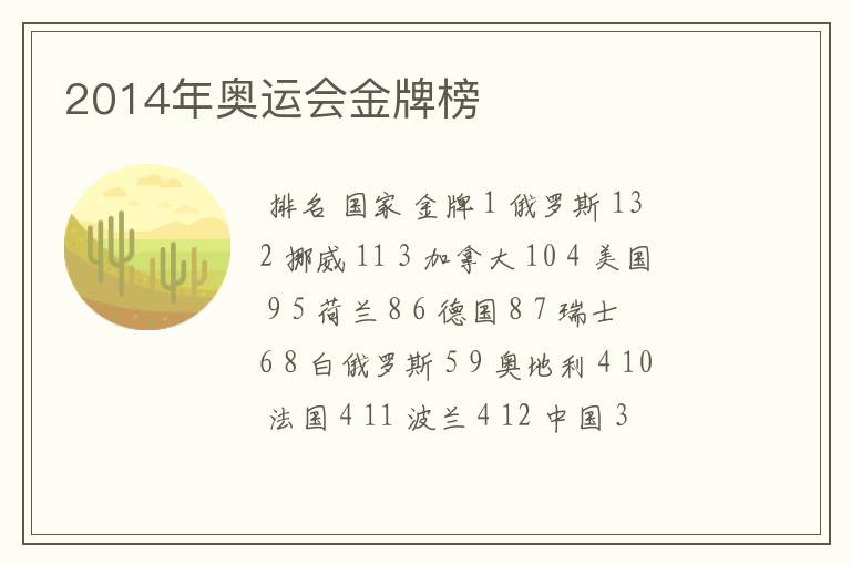 2014年奥运会金牌榜