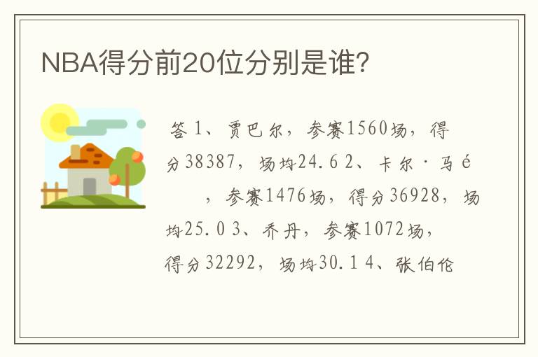 NBA得分前20位分别是谁?