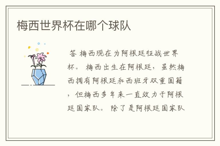 梅西世界杯在哪个球队