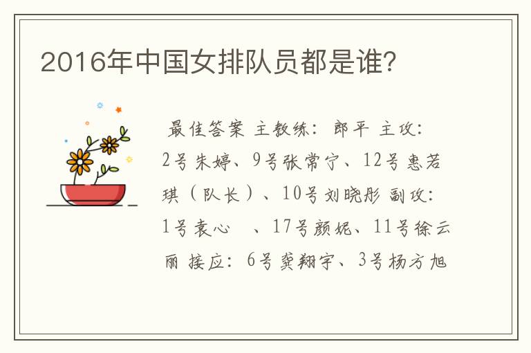2016年中国女排队员都是谁?