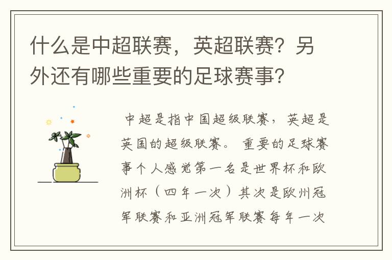 什么是中超联赛，英超联赛？另外还有哪些重要的足球赛事？