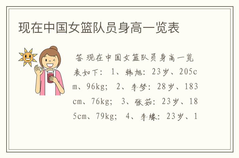 现在中国女篮队员身高一览表