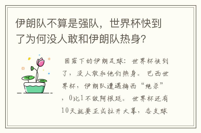 伊朗队不算是强队,世界杯快到了为何没人敢和伊朗队热身?