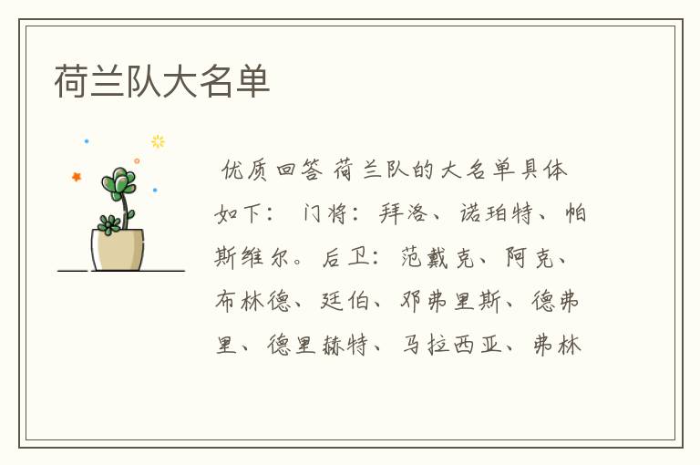 荷兰队大名单