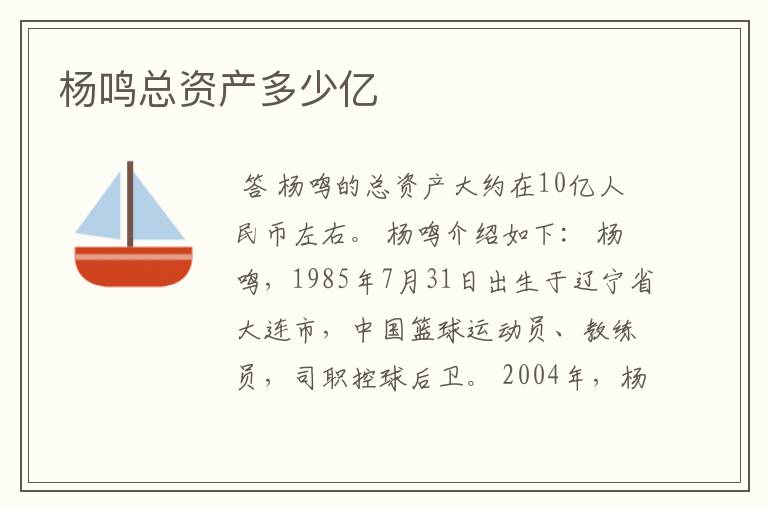 杨鸣总资产多少亿