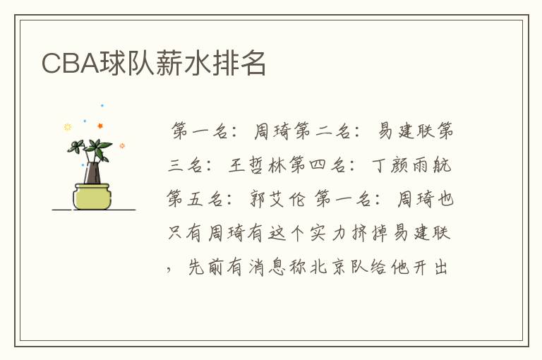 CBA球队薪水排名
