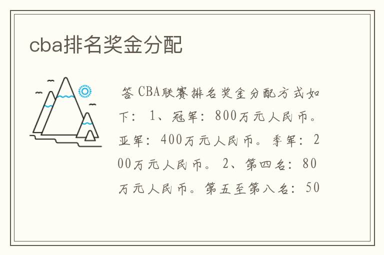 cba排名奖金分配